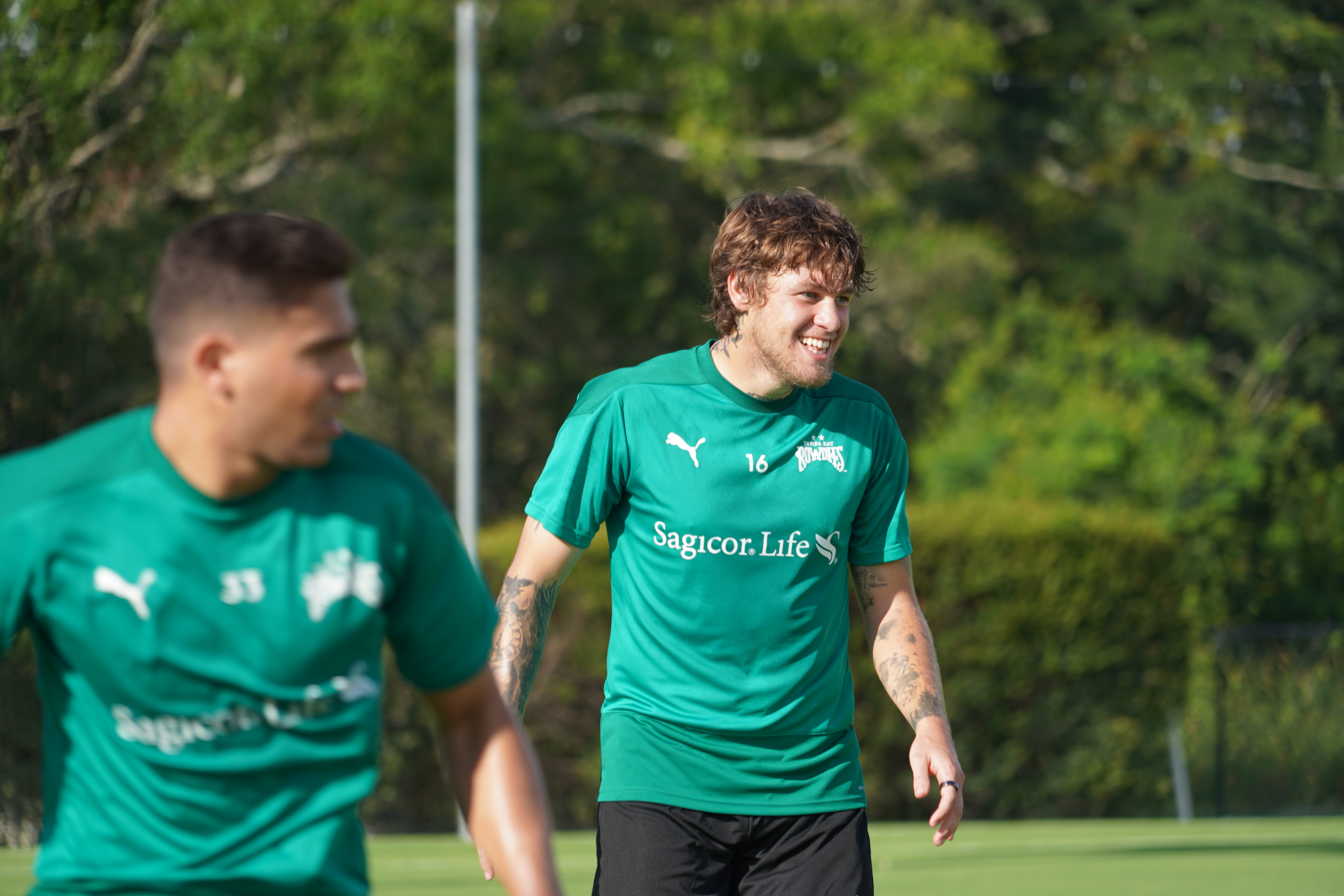 St. Petersburg, United States. 19th Mar, 2022. St. Petersburg, FL. USA; Tampa  Bay Rowdies forward Jake LaCava (19) shoots on goal during pregame warmups  prior to a USL soccer game against the